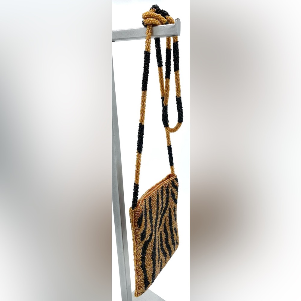 Vintage Tiger Striped Glass Beaded Crossbody Purse Dance Club Party Cocktail Bag - Picture 4 of 15